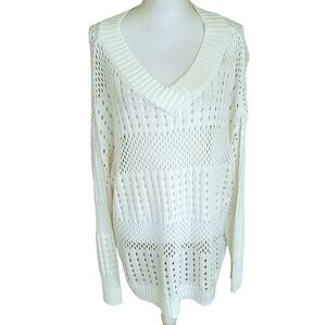 NEW girls with curves open knit lightweight vneck sweater white size L
